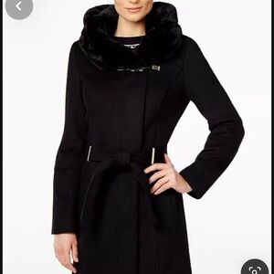 Calvin Klein Wool Blend Faux Fur Lined Hooded Coat